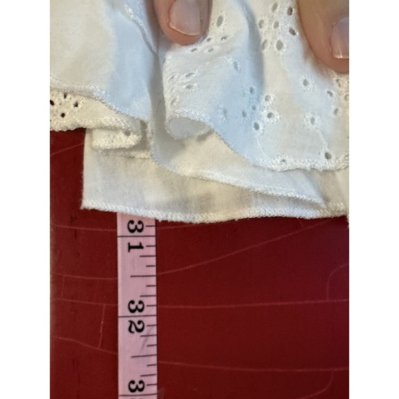 White Eyelet Asymmetrical Midi Skirt Bias Cut Cottagecore Ruffle Hem Coastal L - Picture 8 of 9